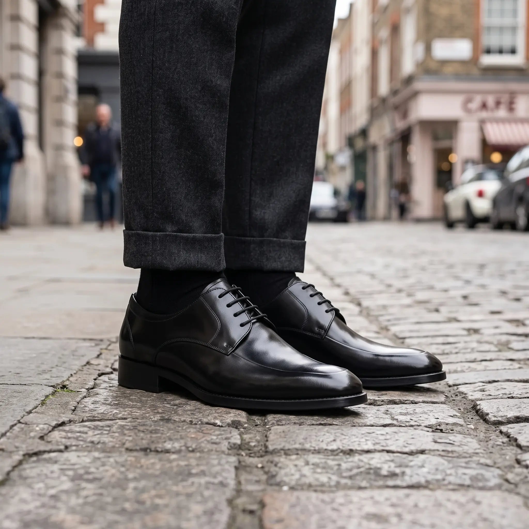 Men's Black Apron-Toe Leather Derbys — Stokes