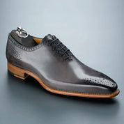 Men's Gray Leather Oxford Brogue Dress Shoes