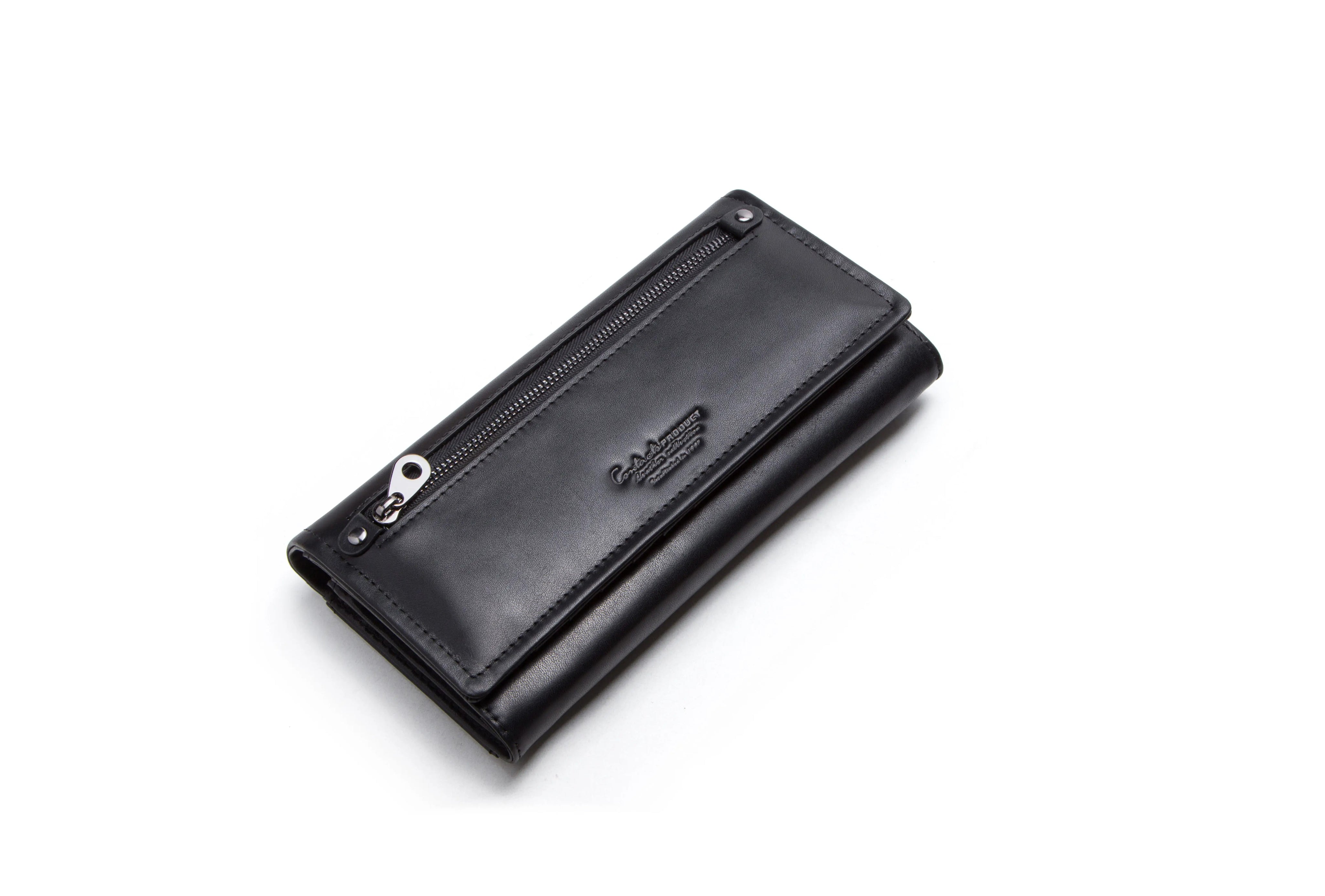 Long Bifold Leather Phone Wallet with Zippered Coin Pocket
