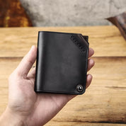 360° Rotating Leather Wallet – Slim Card Holder with Button Closure & SIM Tool Slot