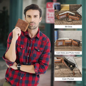 Genuine Leather Trifold Wallet for Men with Zipper Coin Pocket