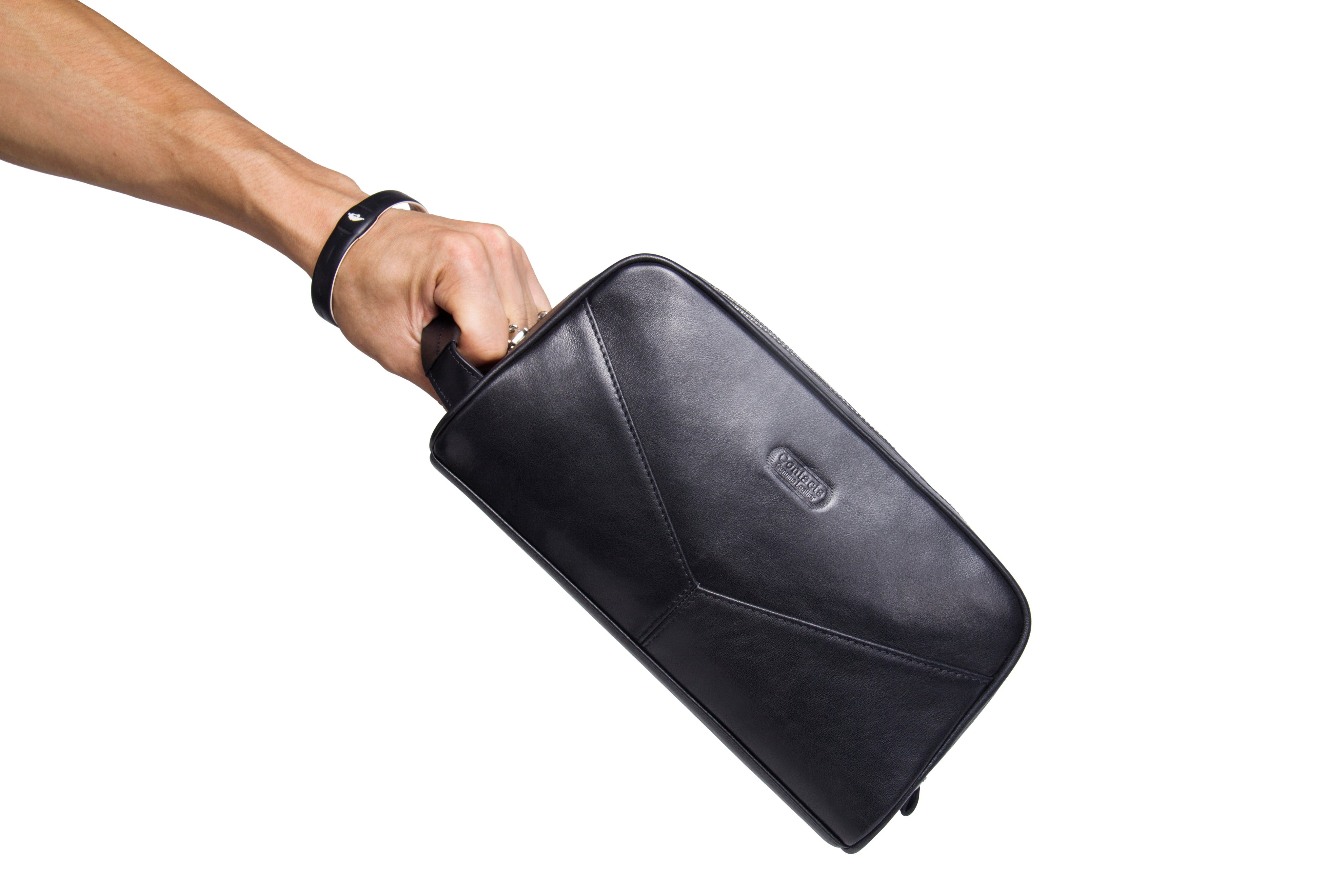 Men's Genuine Leather Toiletry Bag with Double Zippers,  Hanging Dopp Kit