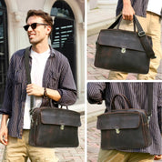 Men's Premium Leather Briefcase - 16" Laptop Business Bag