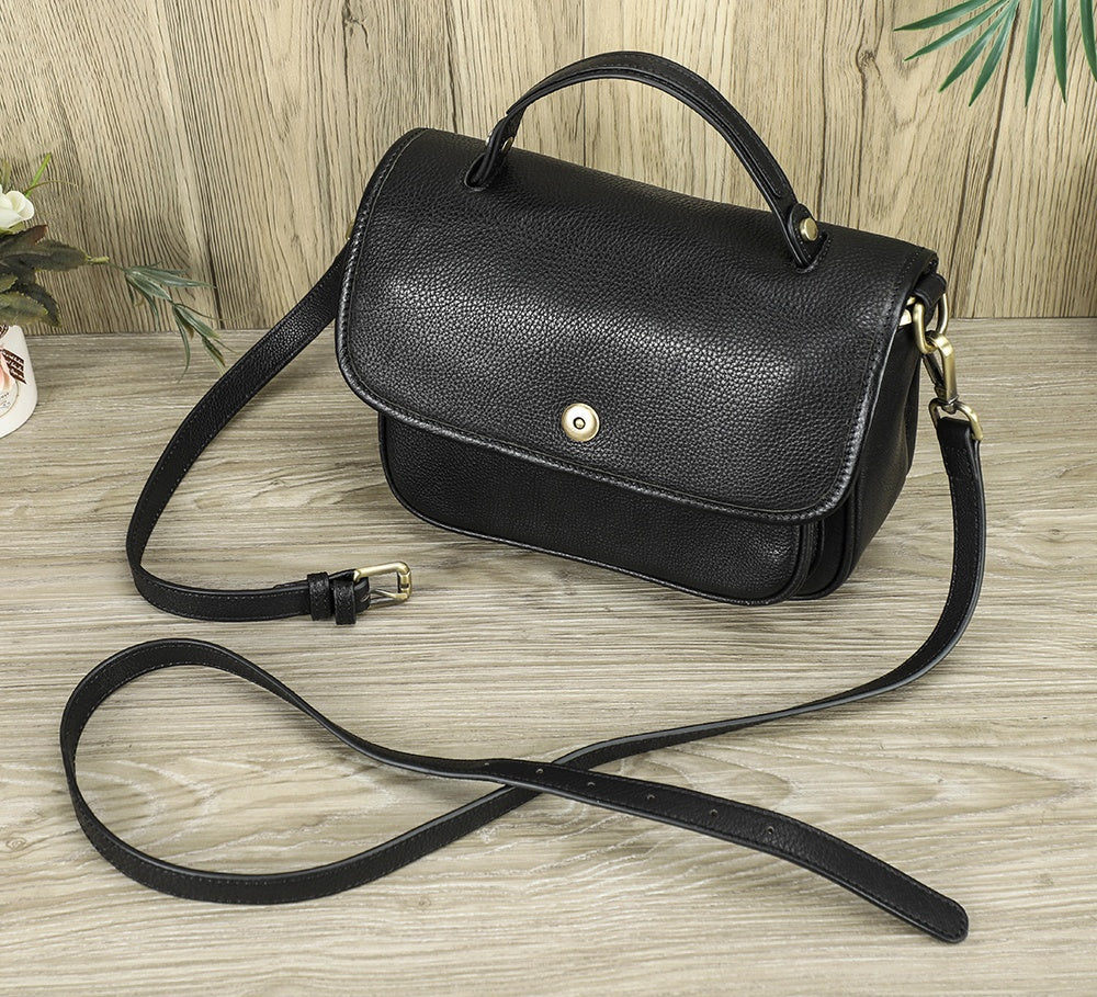 Women's Black Pebbled Leather Crossbody Messenger Bag — Banbury