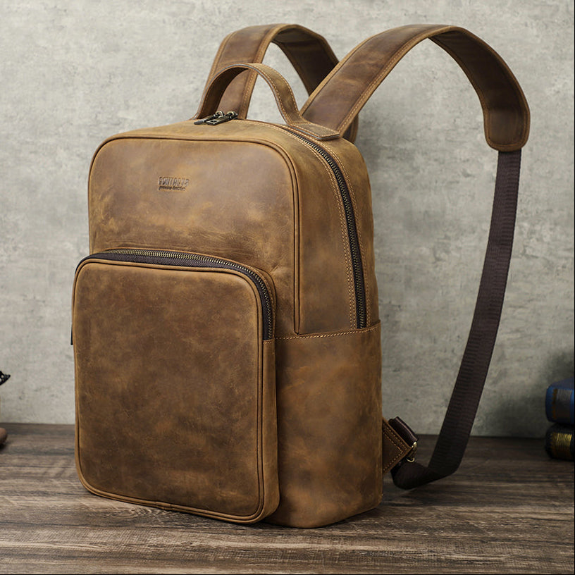 backpack travel bag market Genuine Leather Men's Travel Backpack, Large Capacity 16'' Laptop Bag