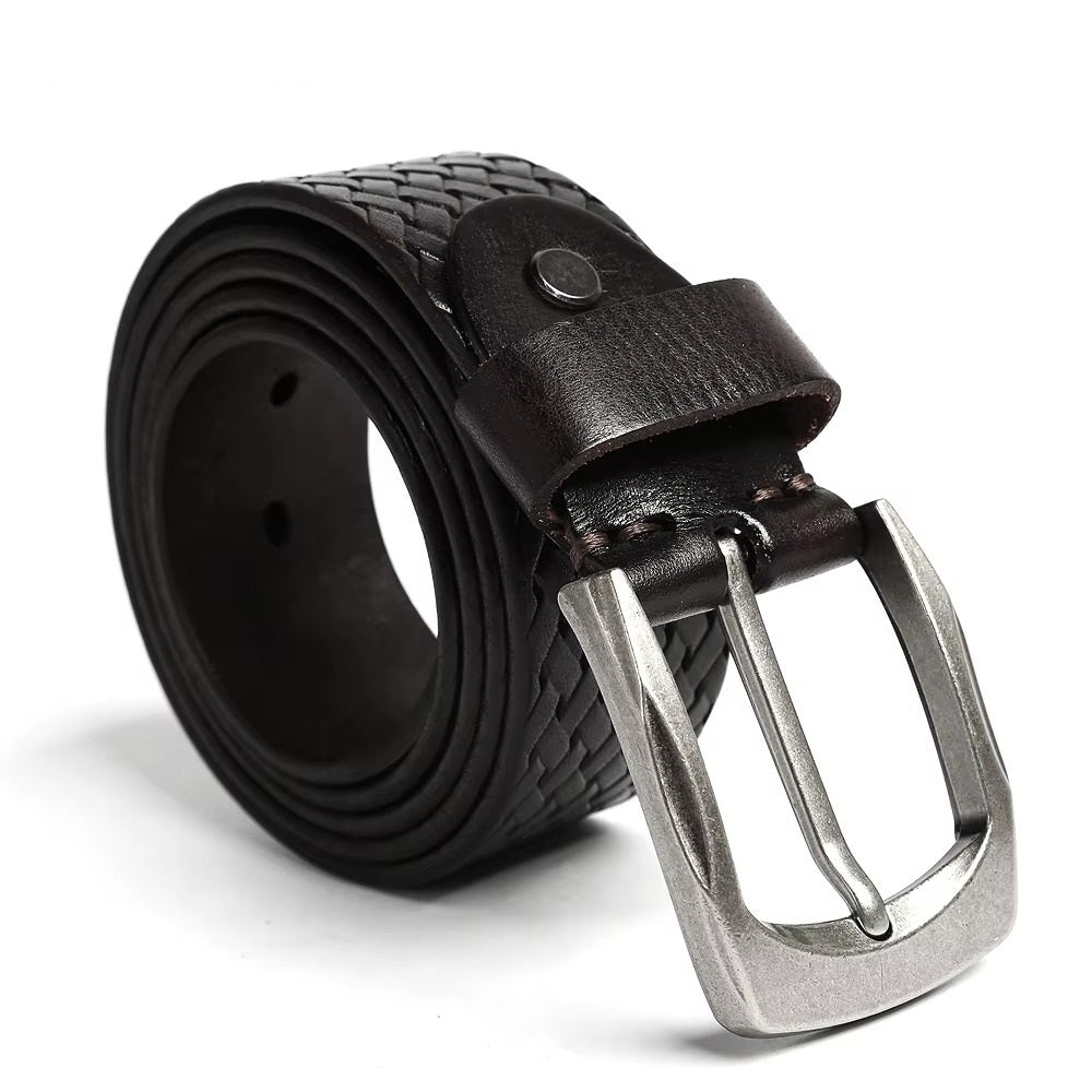 Men’s Luxury Genuine Leather Belt, Classic Pin Buckle Leather Belt for Jeans