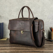Men's Premium Leather Briefcase - 16" Laptop Business Bag