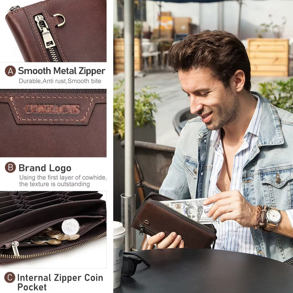 Men's 18-Card Slots Leather Phone Clutch Wallet