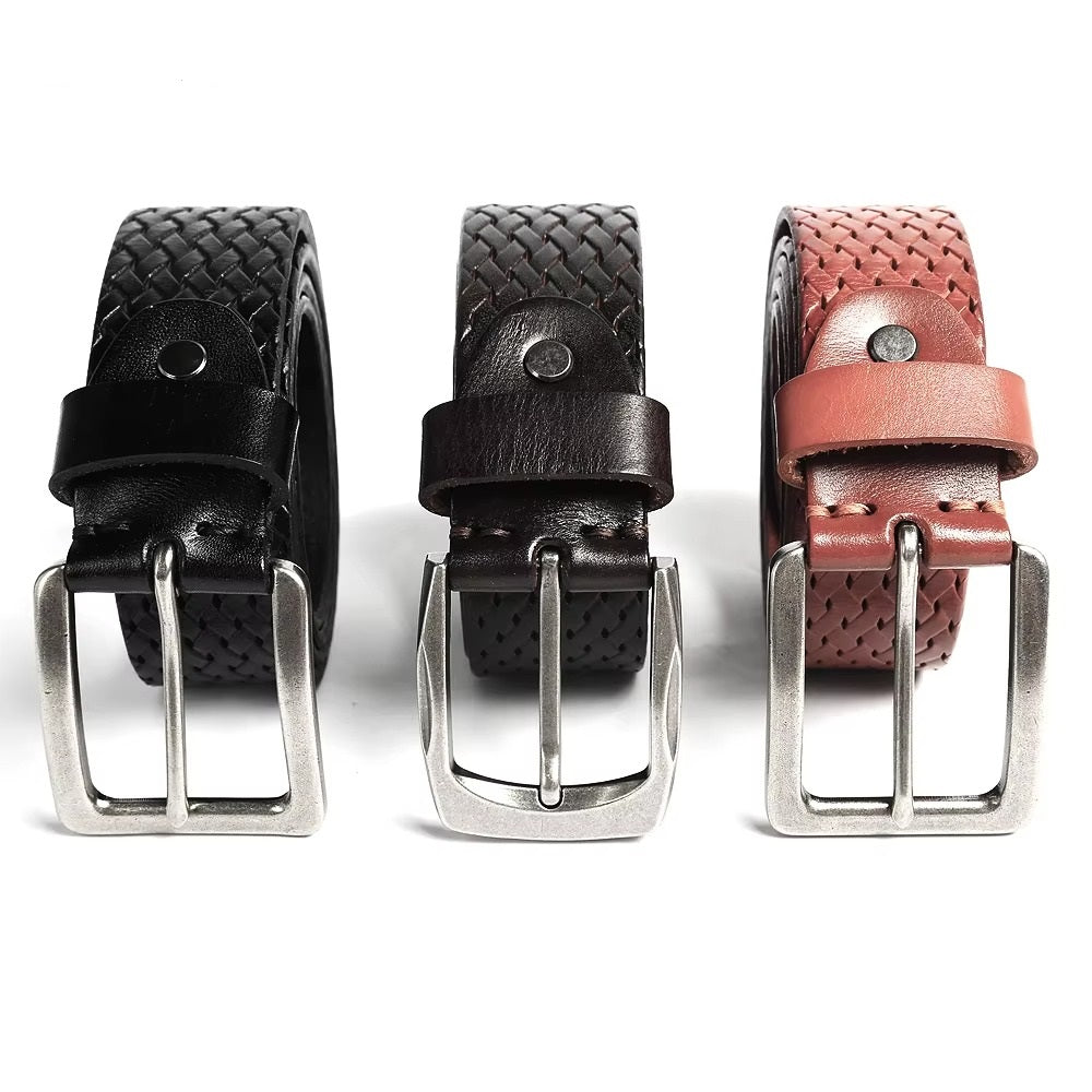 Men’s Luxury Genuine Leather Belt, Classic Pin Buckle Leather Belt for Jeans
