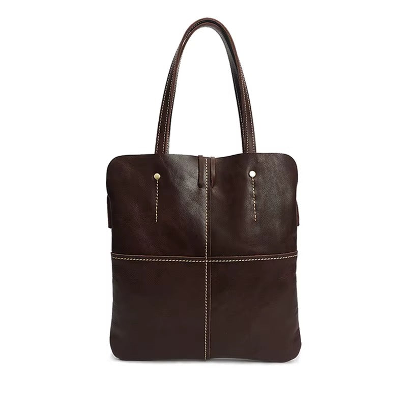Women's Vintage Genuine Leather Handbag - Classic Structured Tote