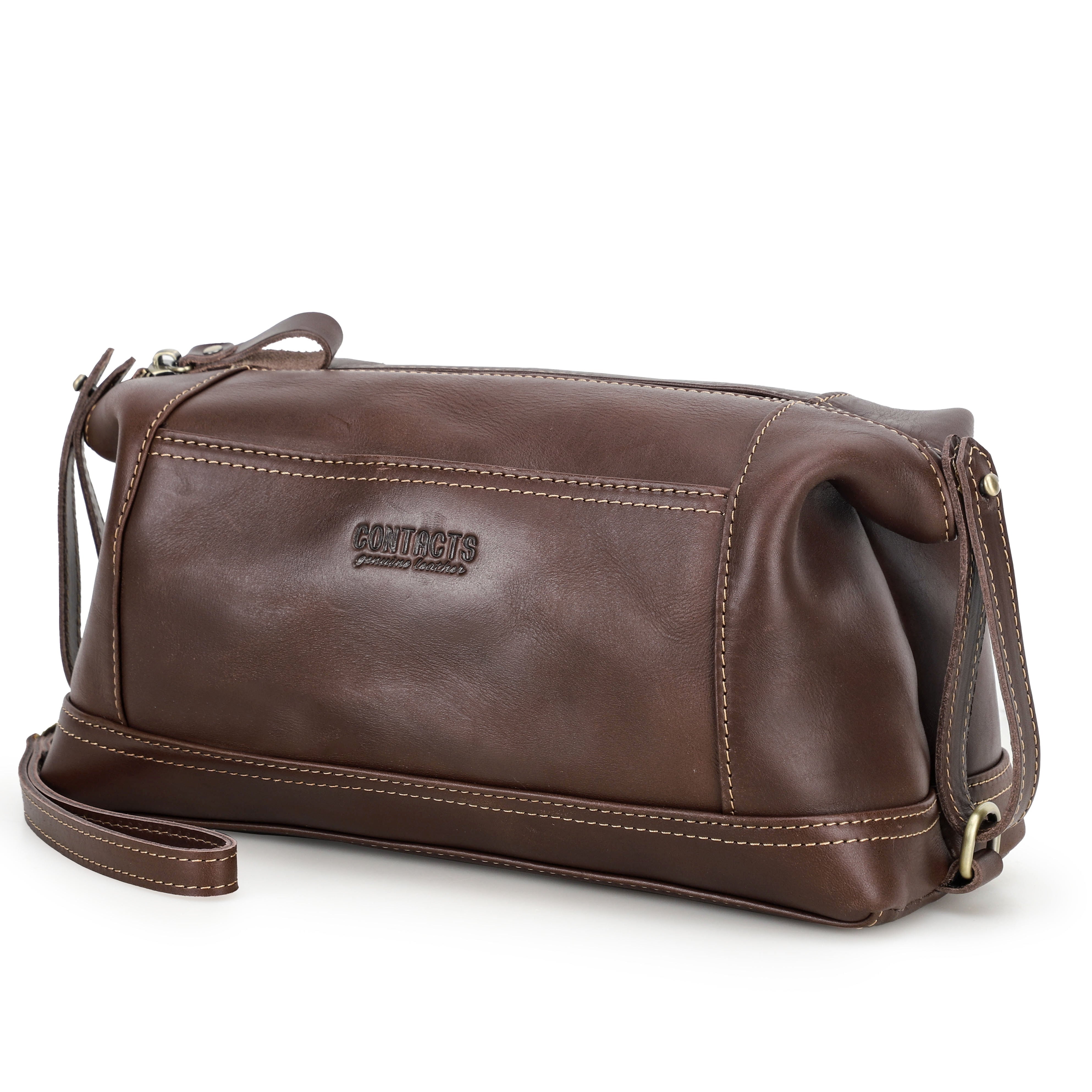 Large Capacity Men's Leather Toiletry Clutch Bag, Handcrafted Travel Organizer