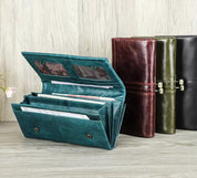 Long Leather Trifold Clutch Wallet