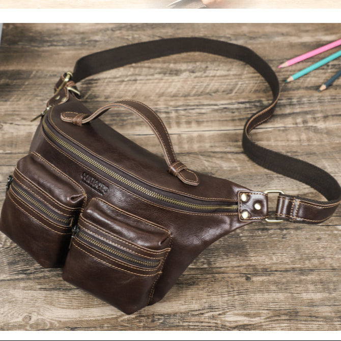 designer leather sling backpack Men's Dark Brown Leather Sling Bag