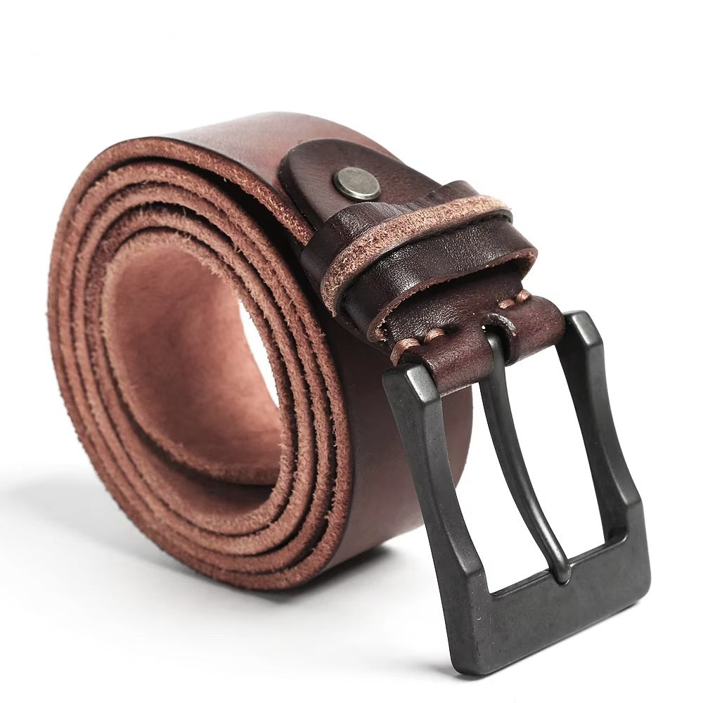 Men's Vintage Style Leather Jeans Belt, Durable Italian Design with Pin Buckle, Men's Casual Fashion