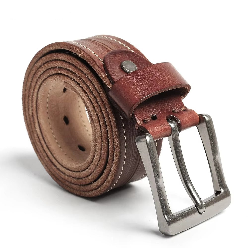 Men's Full Grain Leather Belt, Vintage Style Adjustable Belt