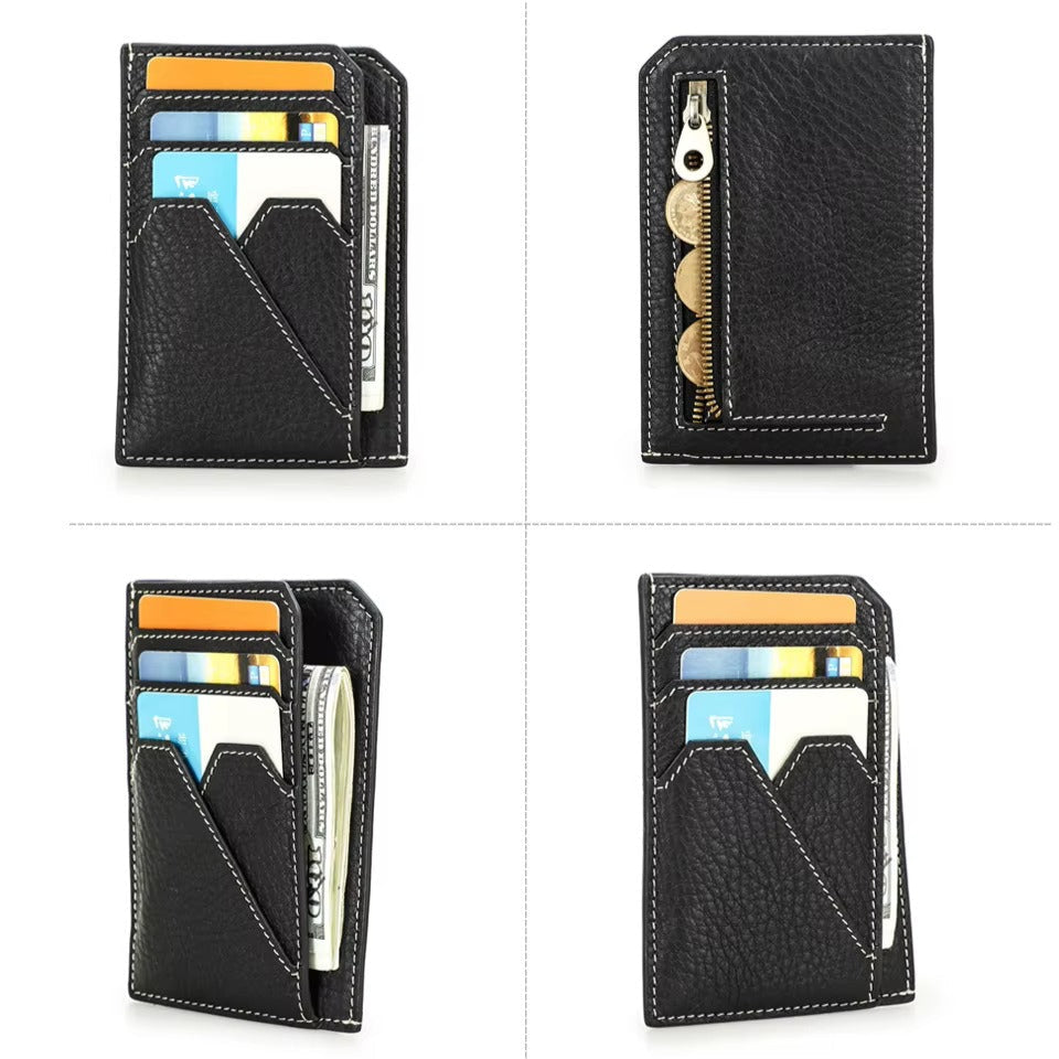 Men's Slim Leather RFID Zipper Coin Purse Wallet