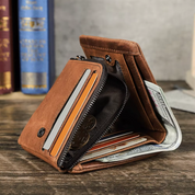 Genuine Leather Trifold Wallet for Men with Zipper Coin Pocket