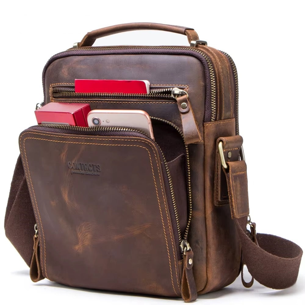 Vintage Leather Messenger Bag for Men - Stylish Crossbody Satchel for Tablets