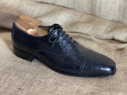 Handcrafted Men's Black Ostrich Leather Oxford Shoes