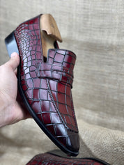 Handmade Mens Alligators Shoes, Crocodile Embossed Leather Moccasins