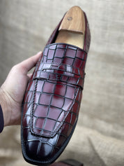 Handmade Mens Alligators Shoes, Crocodile Embossed Leather Moccasins