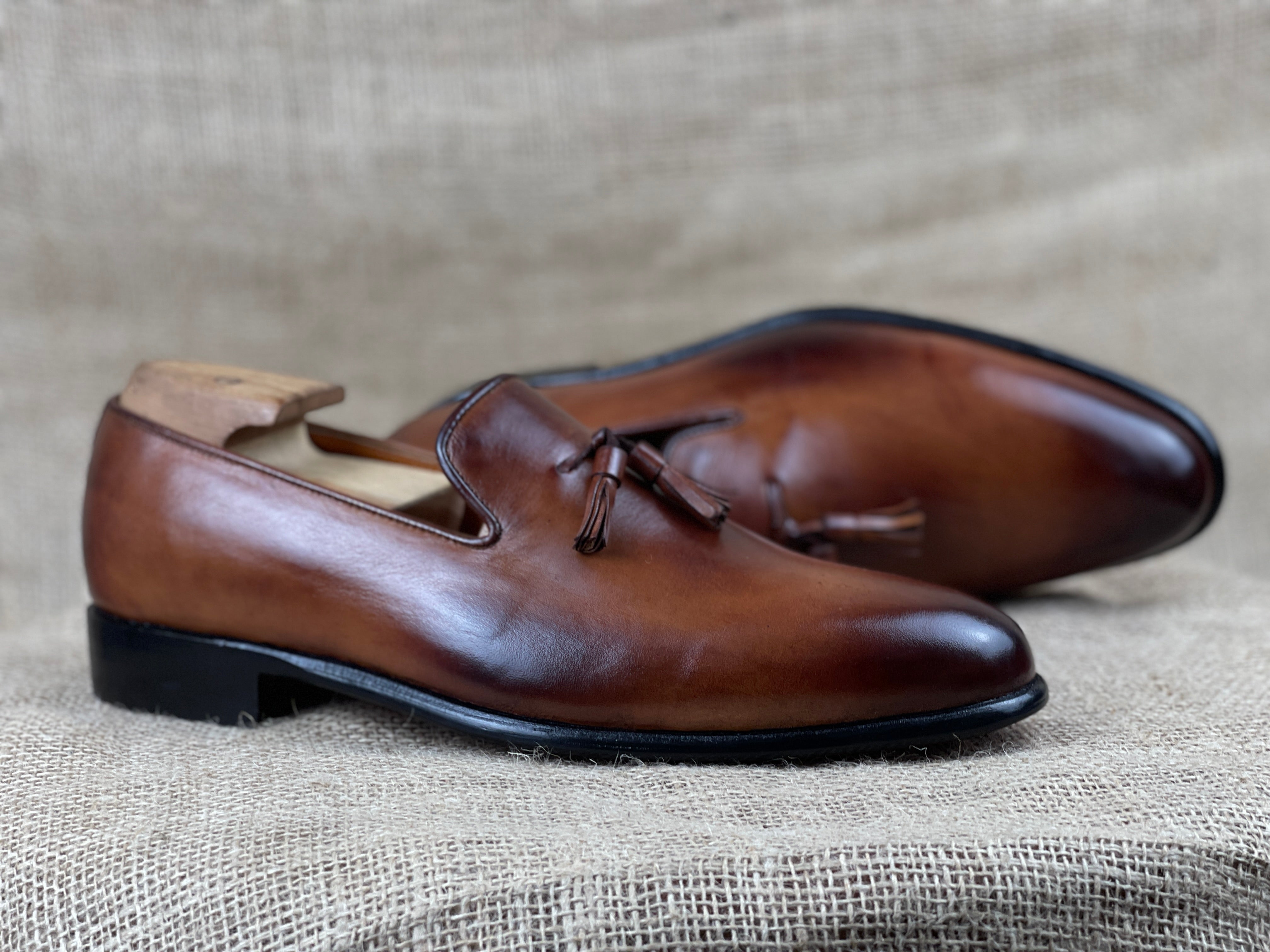 Handcrafted Men's Chaplin Tassel Loafer in Rich Brown