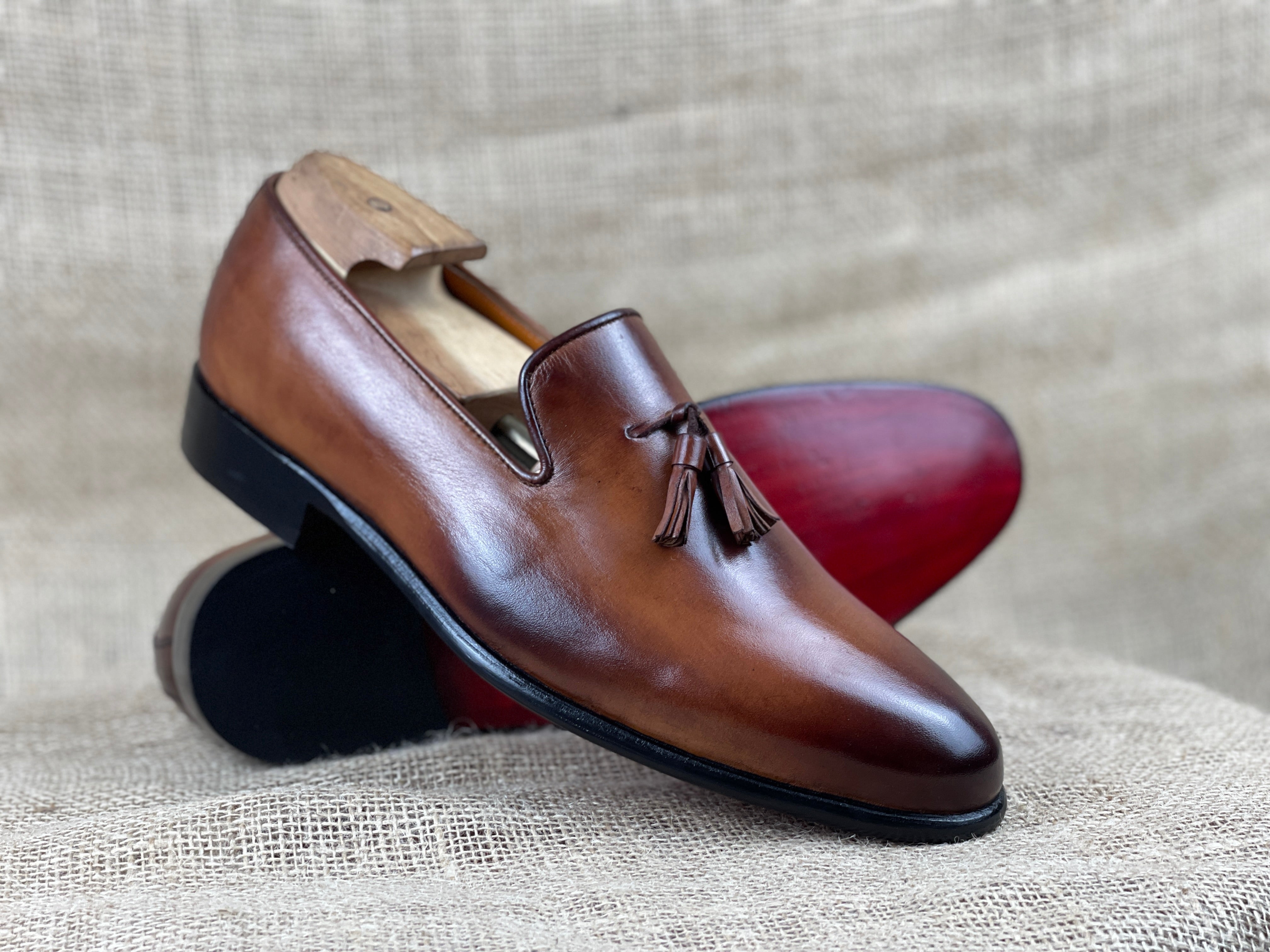 Handcrafted Men's Chaplin Tassel Loafer in Rich Brown