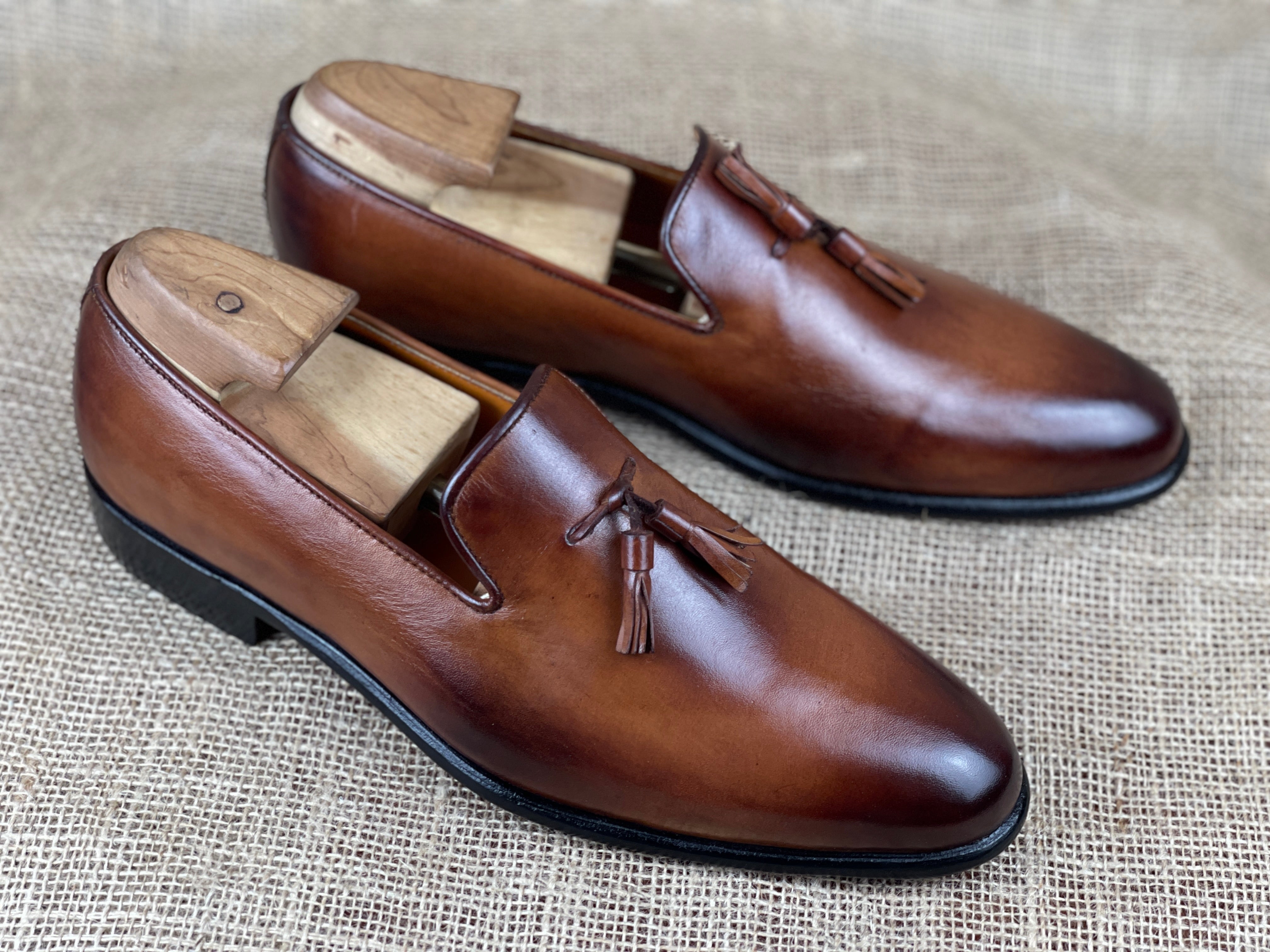 Handcrafted Men's Chaplin Tassel Loafer in Rich Brown