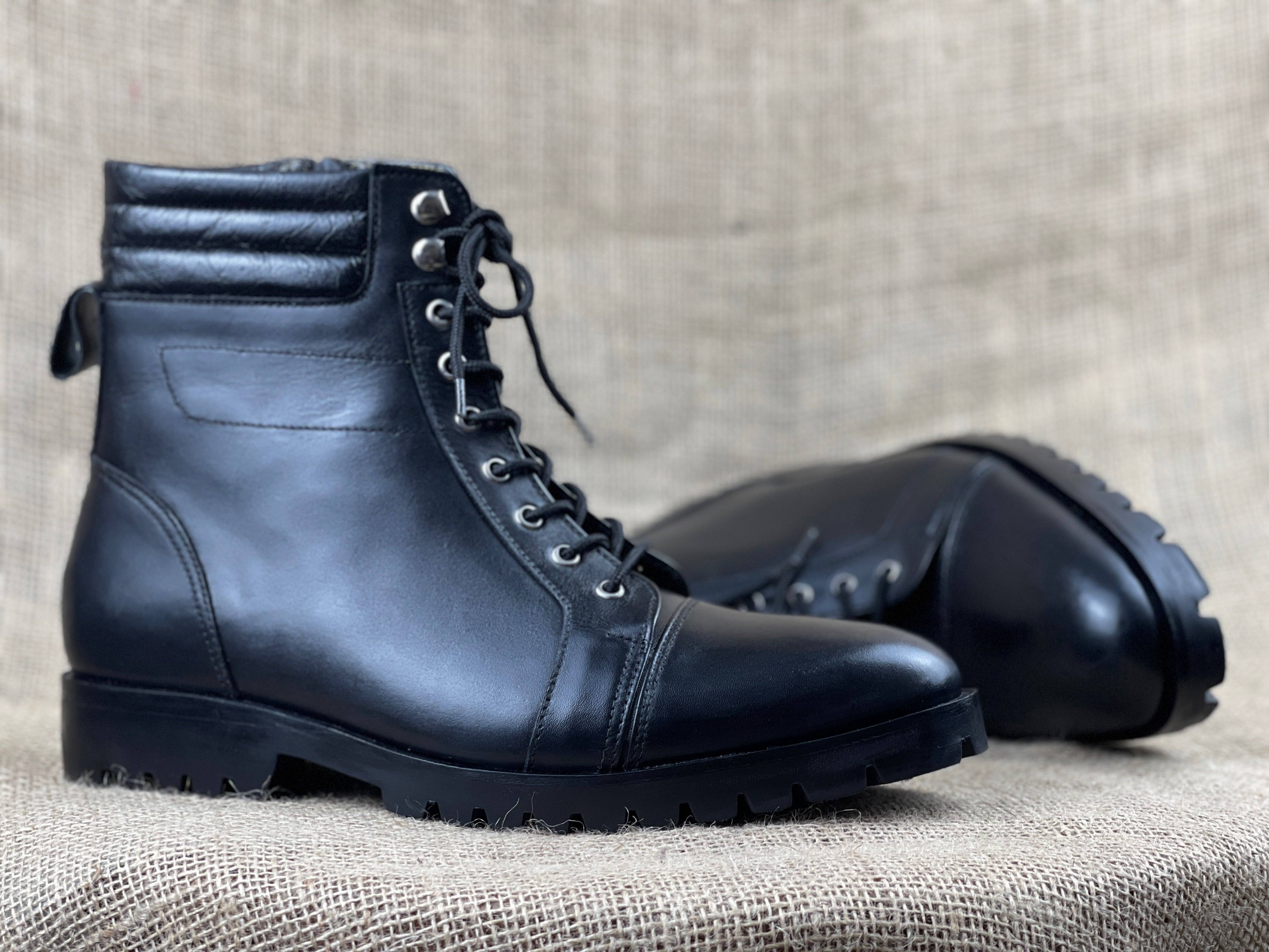 Punk Black Handmade Napoleon Boots, Mens Combat Boot