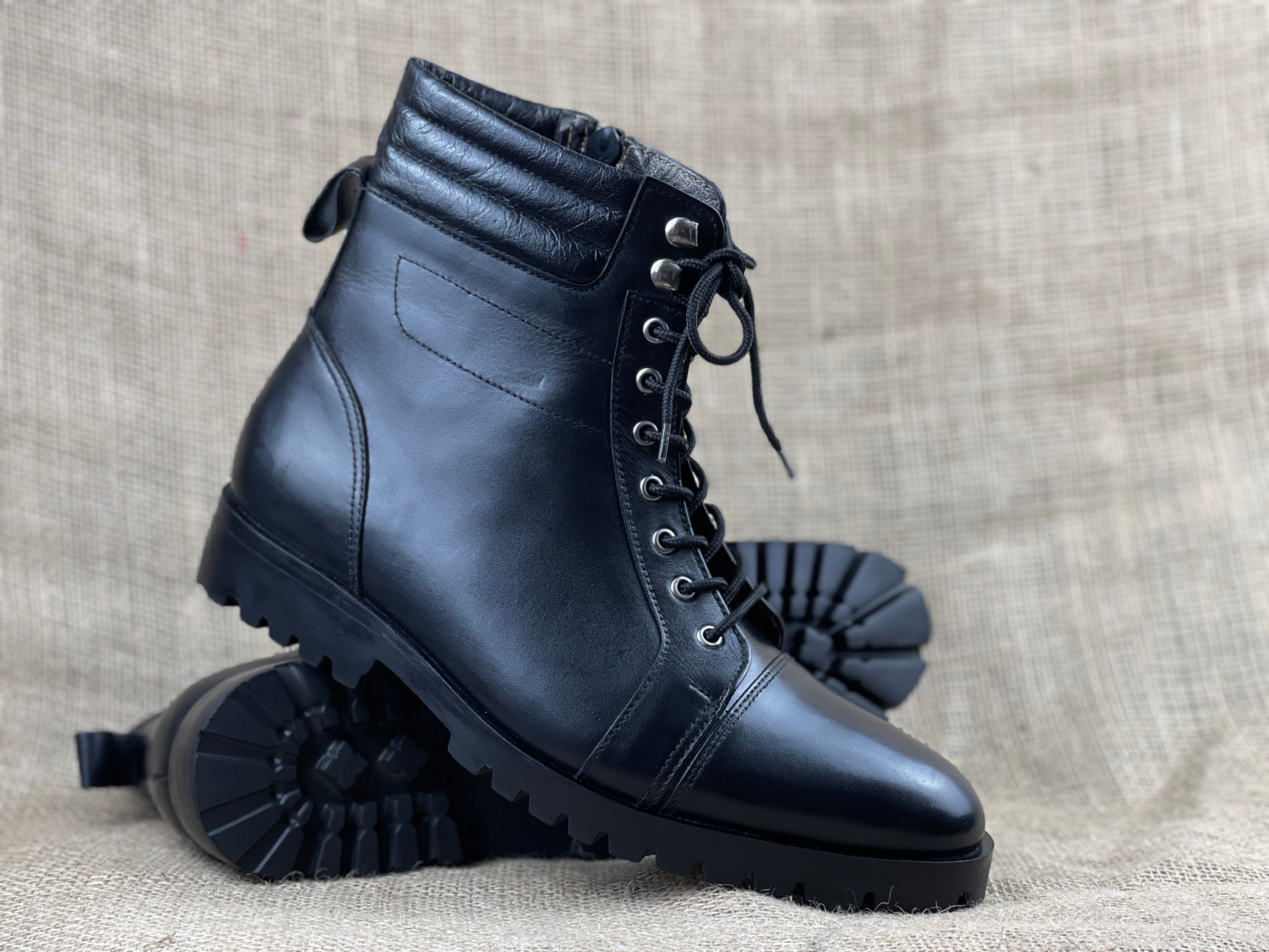 Punk Black Handmade Napoleon Boots, Mens Combat Boot