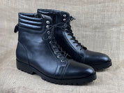 Punk Black Handmade Napoleon Boots, Mens Combat Boot