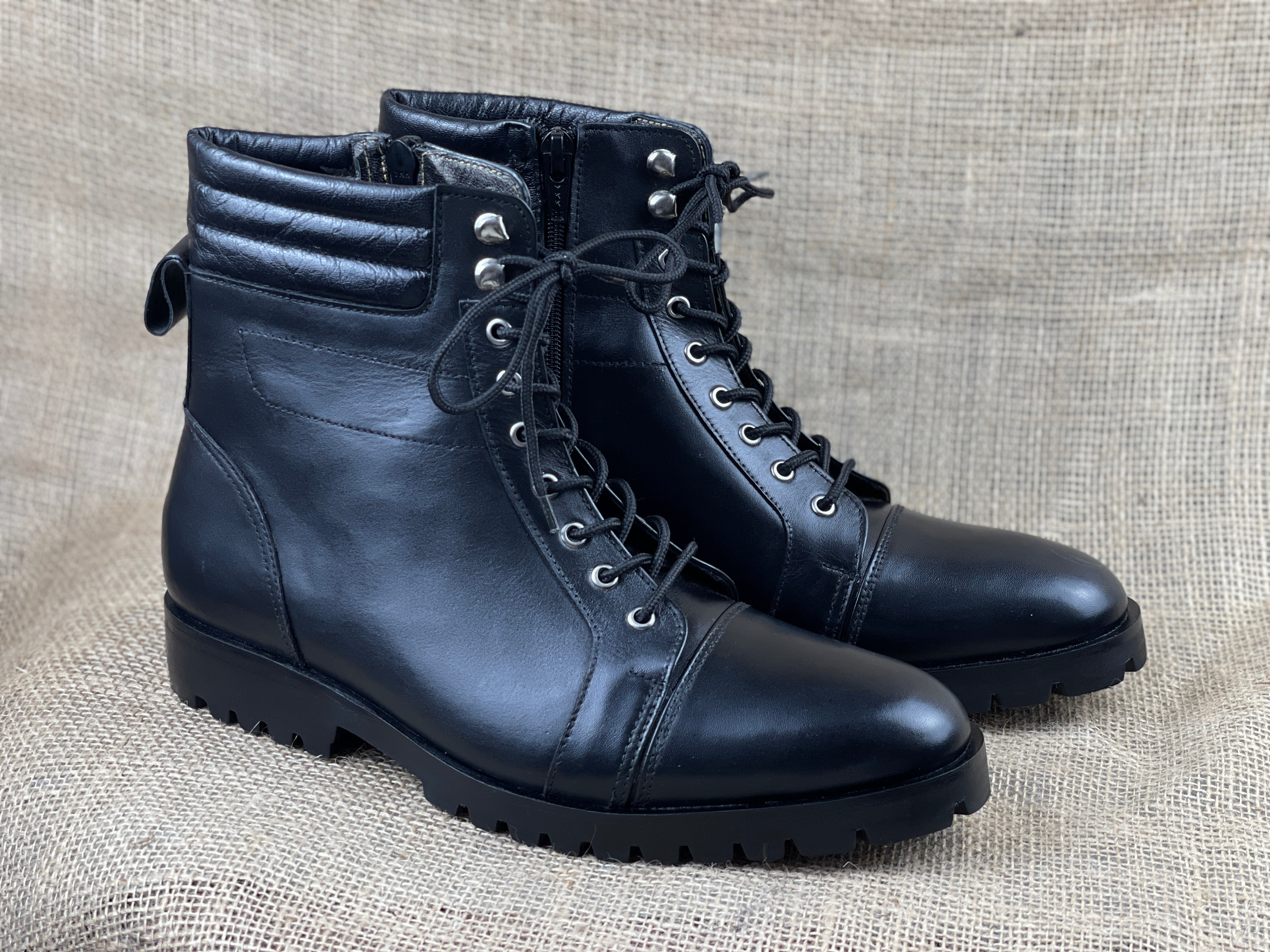 Punk Black Handmade Napoleon Boots, Mens Combat Boot