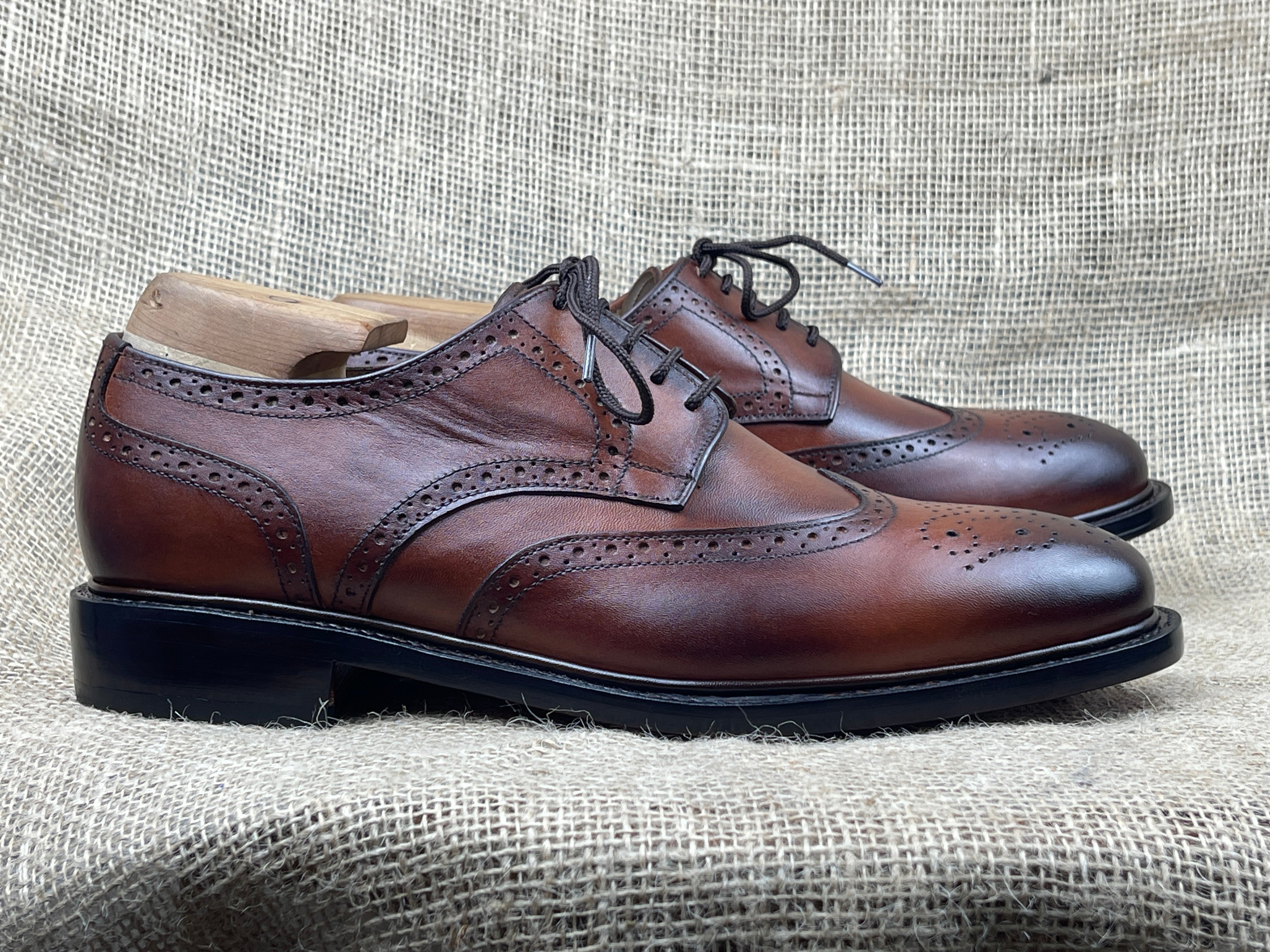 Handmade Men's Black Leather Wingtip Oxfords