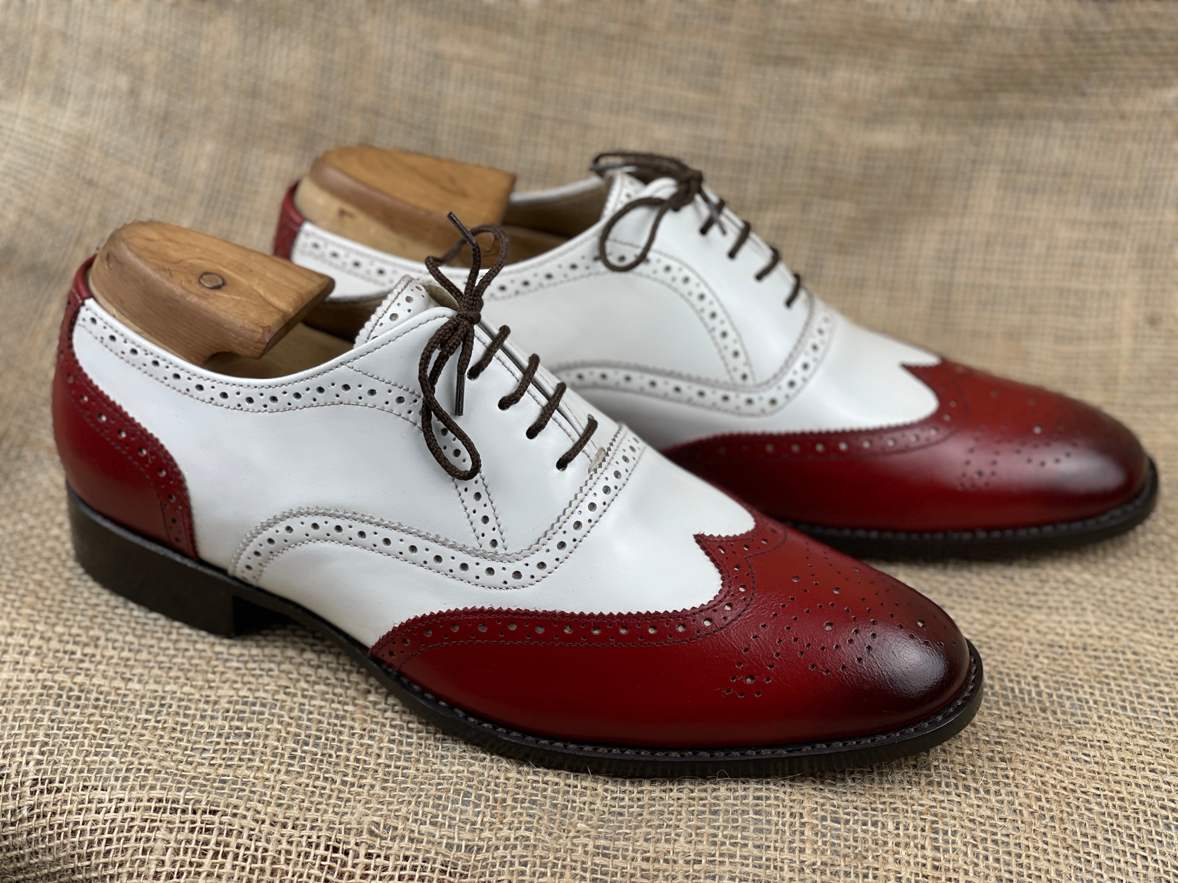 Handmade Men Two Tone Formal Shoes, Spectator Shoes Wing Tip Shoes