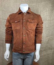 Handmade Men Dark Brown Suede Trucker Jacket, Brown Trucker Suede Jacket