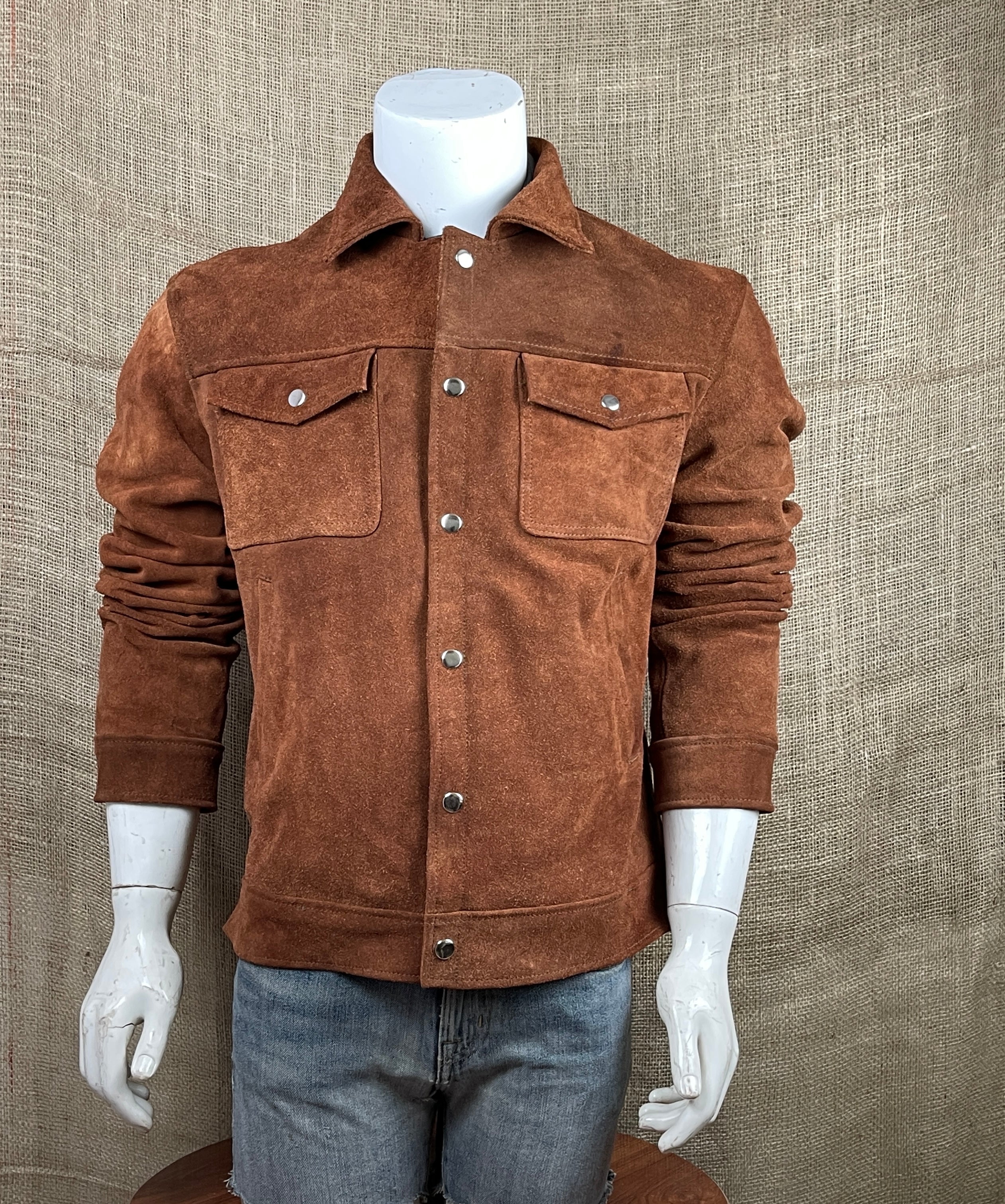 Handmade Men Dark Brown Suede Trucker Jacket, Brown Trucker Suede Jacket