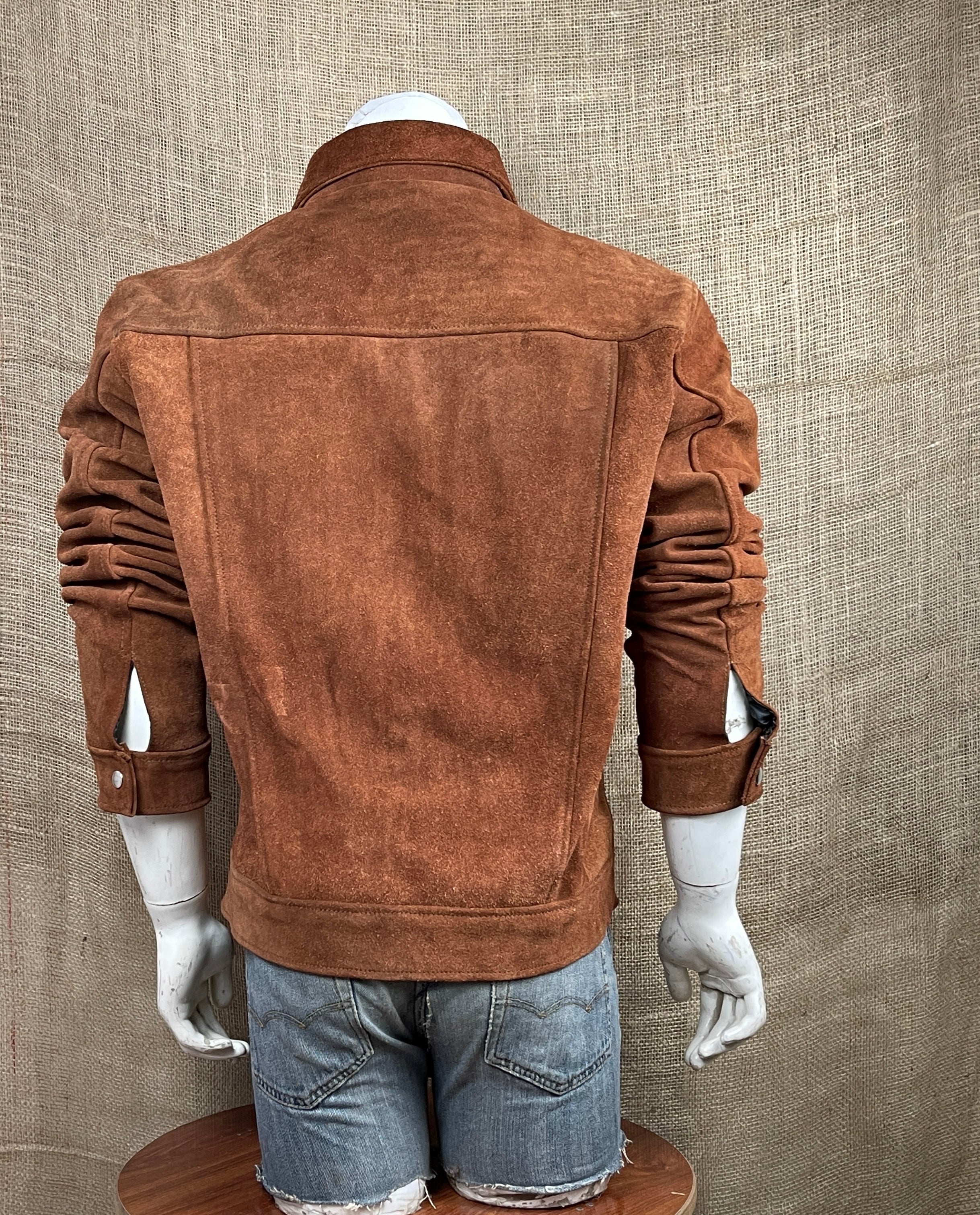 Handmade Men Dark Brown Suede Trucker Jacket, Brown Trucker Suede Jacket