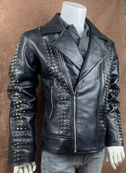 Punk Handmade Men's Studded Leather Jacket,rock Style Leather Jacket