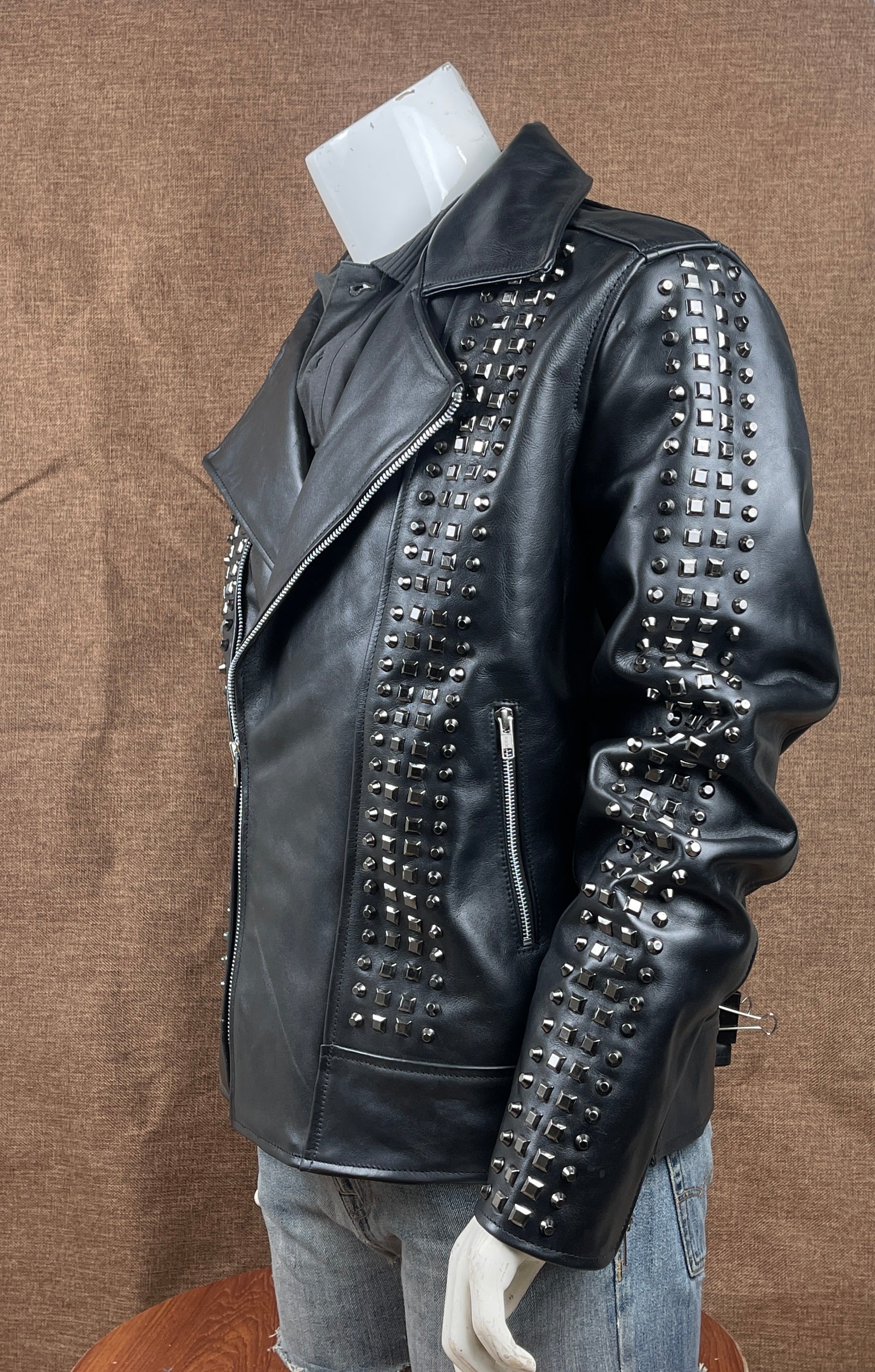 Punk Handmade Men's Studded Leather Jacket,rock Style Leather Jacket
