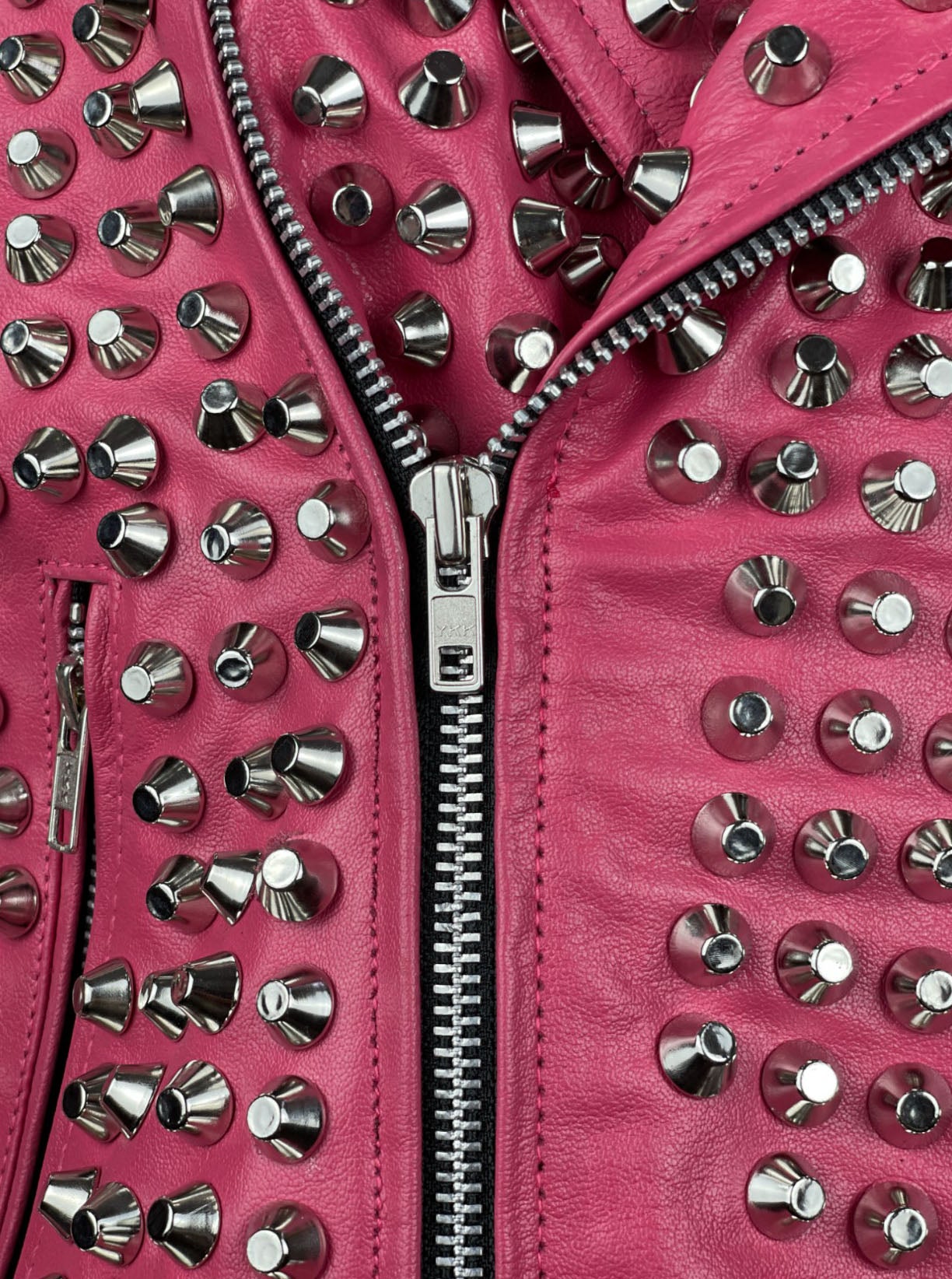 Women's Handmade Gothic Pink Studded Leather Jacket