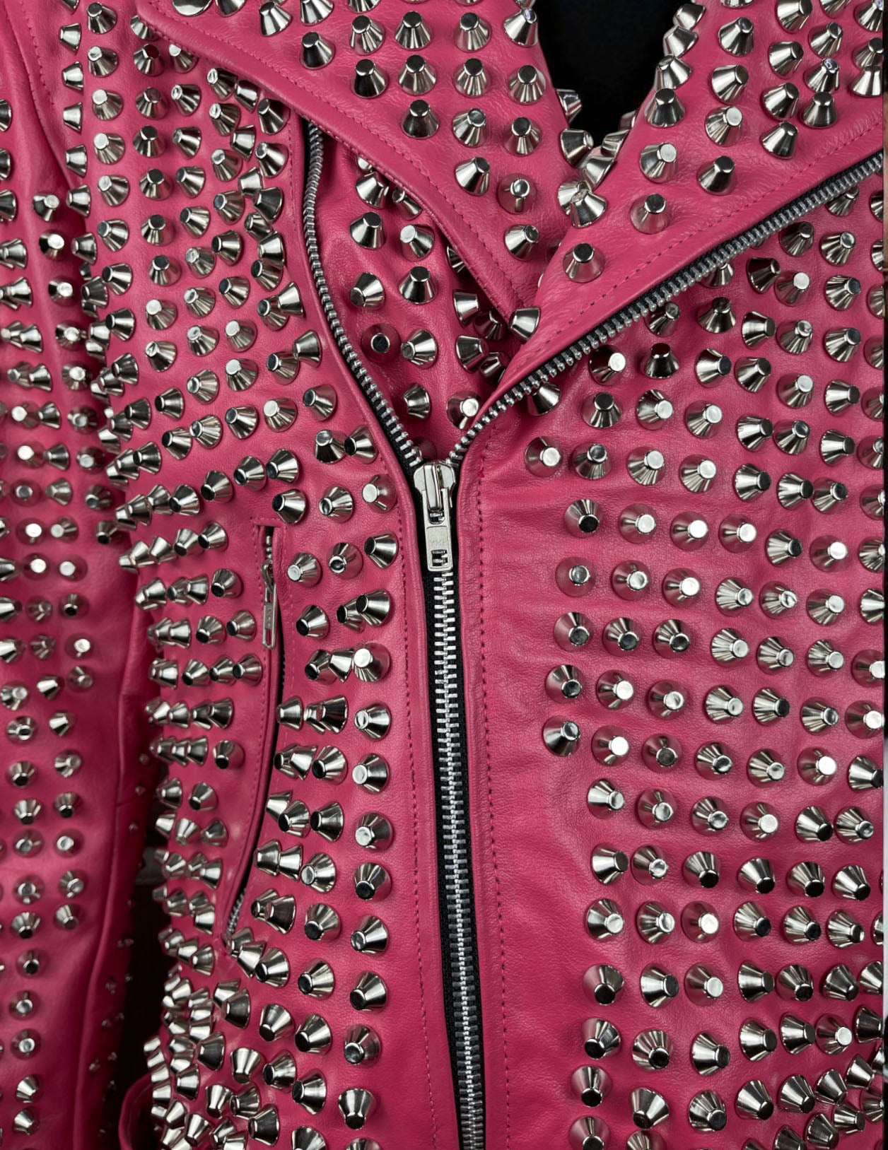 Women's Handmade Gothic Pink Studded Leather Jacket