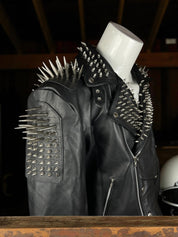 Handmade Punk Men Black Multi Studded with Long Spike Style Biker Jacket