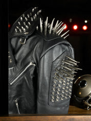 Handmade Punk Men Black Multi Studded with Long Spike Style Biker Jacket