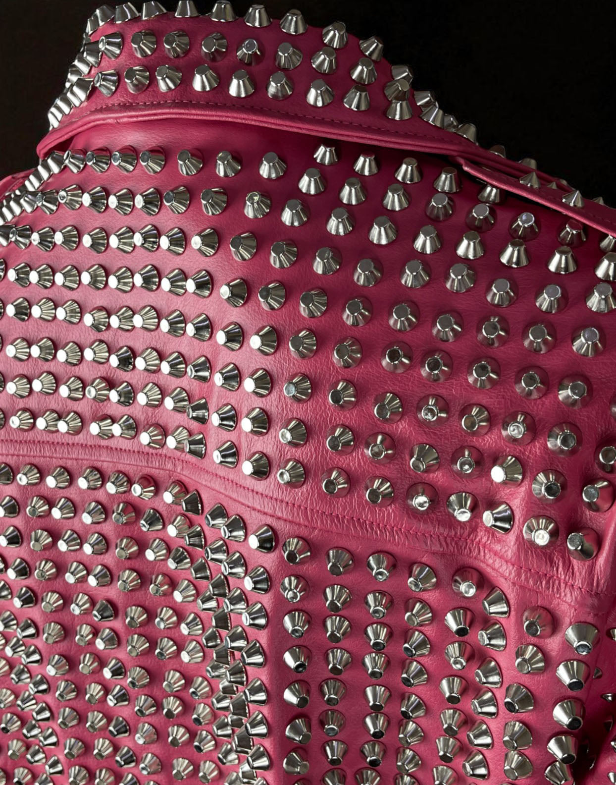 Women's Handmade Gothic Pink Studded Leather Jacket