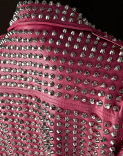 Women's Handmade Gothic Pink Studded Leather Jacket