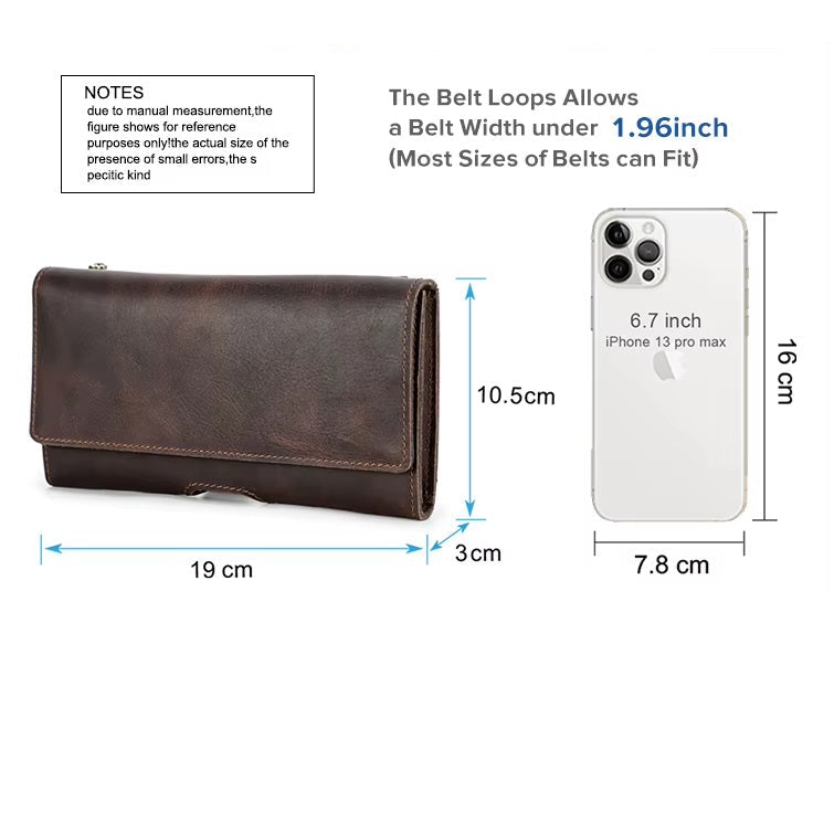 Minimalist Men's Leather Horizontal Phone Bag, Distressed Phone Case for 6.7" Smartphones