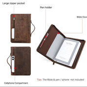 Leather Book Cover with Handle & Pockets