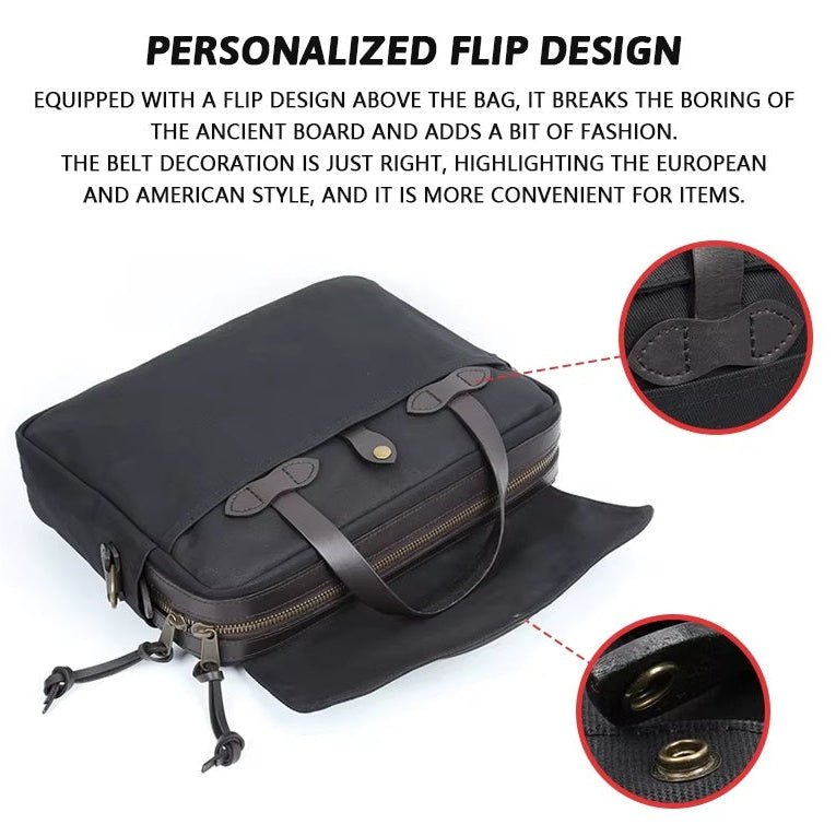 Men's 15-Inch Laptop Bag, Waterproof Canvas Briefcase for Everyday Carry