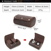 Real Leather 2 Slots Portable Watch Roll Travel Case