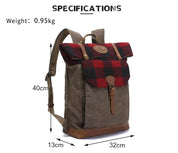 Waxed Canvas College Daypack & Business Backpack With Bufallo Plaid Design